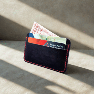 Handmade dark red crazy horse leather wallet with matching dark red stitching, 5-pocket design.