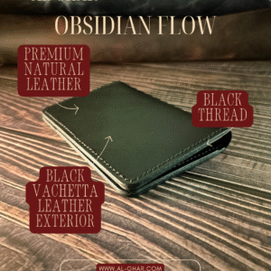 Handmade leather wallet in black with dark black stitching