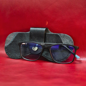 Heritage Black handmade leather glasses cover crafted from Italian vegetable tanned Heritage leather