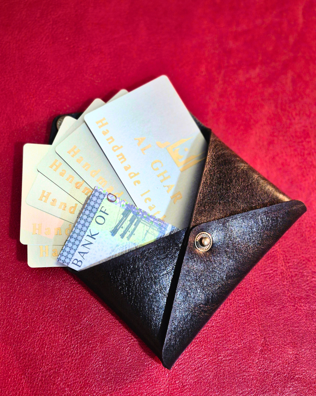 Envelope Heritage Black handmade leather envelope wallet crafted from Italian vegetable tanned Heritage leather