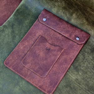 Dark brown Italian pueblo leather tablet sleeve with two snap buttons