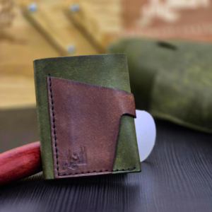 Handmade vertical leather pocket wallet crafted from Badalassi Carlo Pueblo Italian vegetable tanned leather.